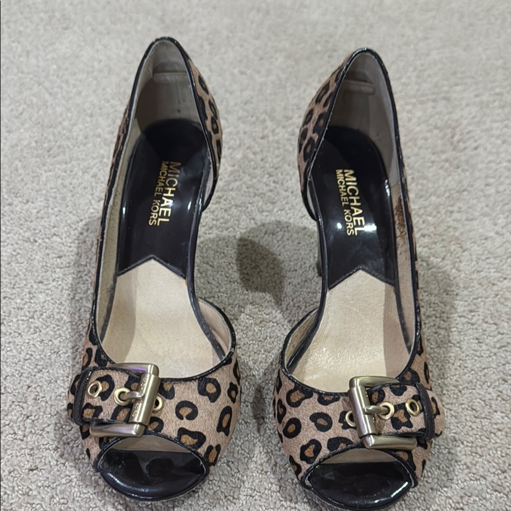 Michael Kors Brown and Tan Peep Toe Heels